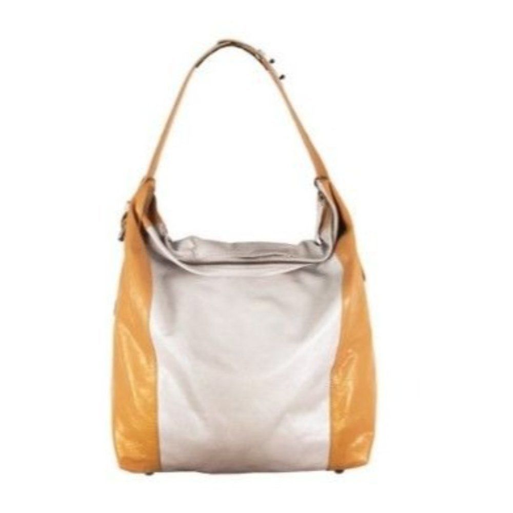 Latico Genuine Leather Color Block Samantha Large Hobo Bag White Gold